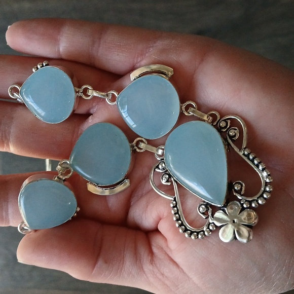 New Blue Chalcedony 925 Silver Necklace. - Picture 16 of 16